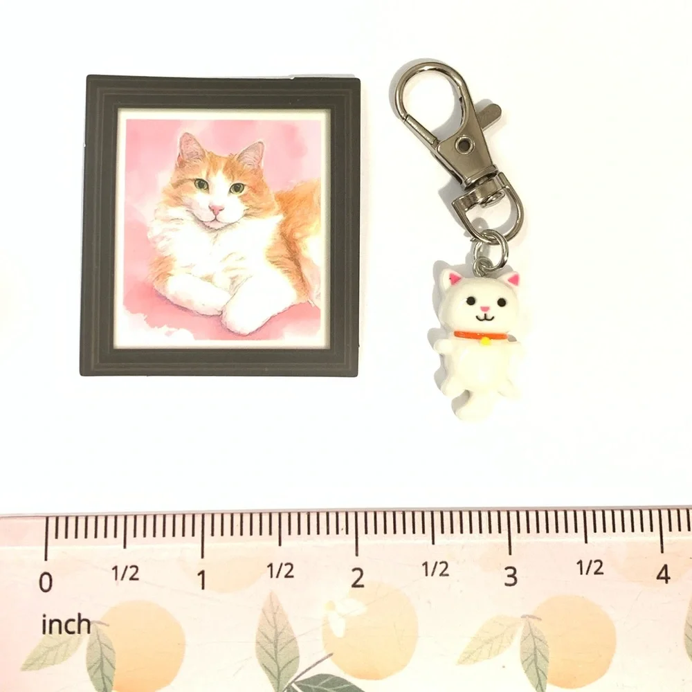 Cat Keychain and Sticker Set - White and Pink